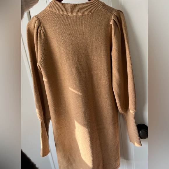 NWOT French Connection Babysoft Knit Camel Tan Balloon Sleeve Sweater Mini Dress - Picture 8 of 10